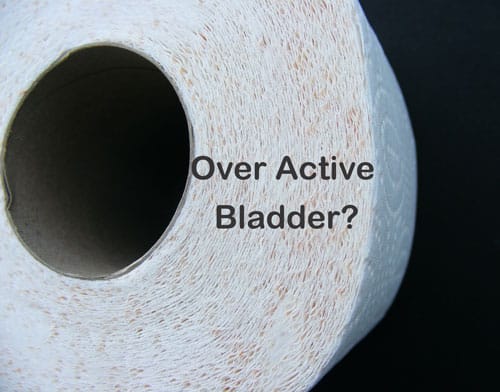 a roll of toilet paper and an inscription over active bladder