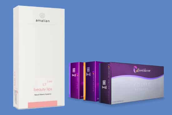 the boxes with Amalian and Juvederm dermal fillers