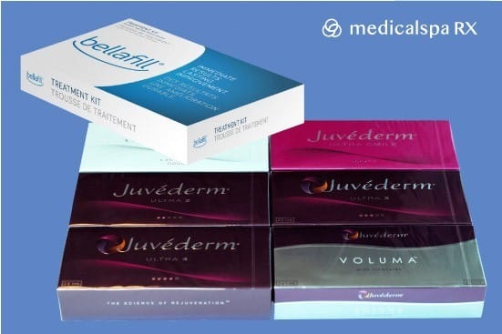 packaging of dermal fillers Juvederm and Bellafill for comparison