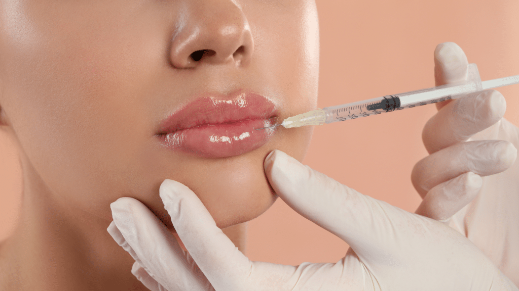 Close-up of client receiving a Belotero lip injection.