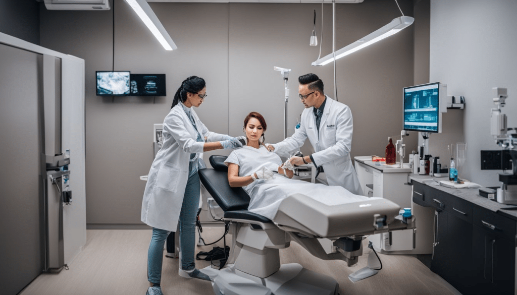 Doctors in a clinic with patient Exploring the safety of Ellanse injections