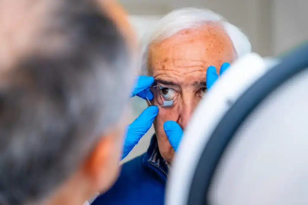 patient is ready for his eye checkup