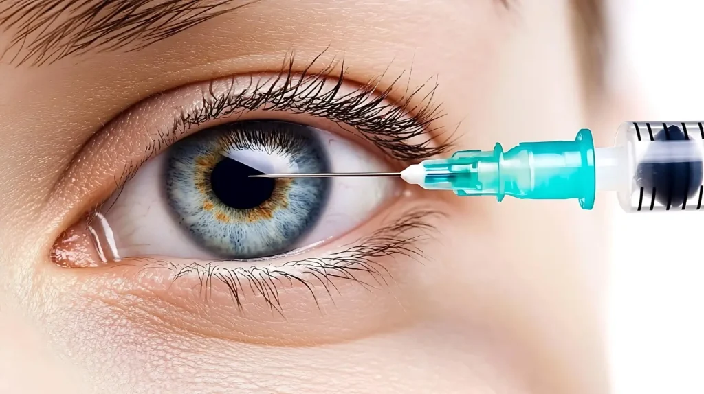 injecting the treatment into the patient's eyes