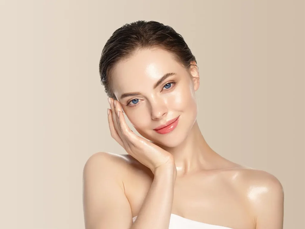 the woman's smooth, hydrated skin