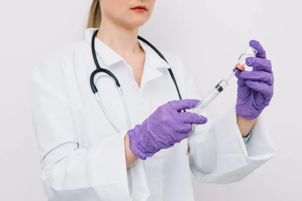 the doctor is checking the right dosage for treatment