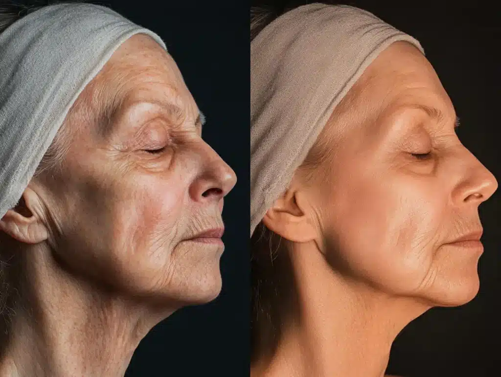 her skin before and after the treatment