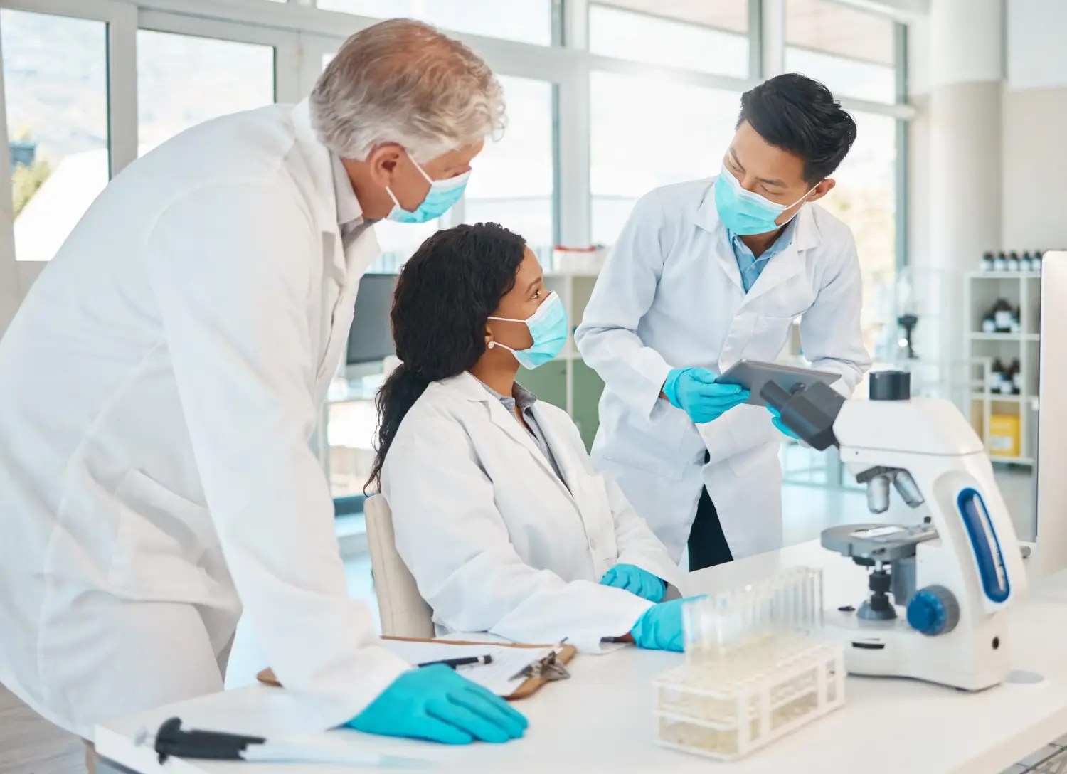 In the laboratory, doctors brainstorm to create another innovative treatment in cosmetics and medical field.