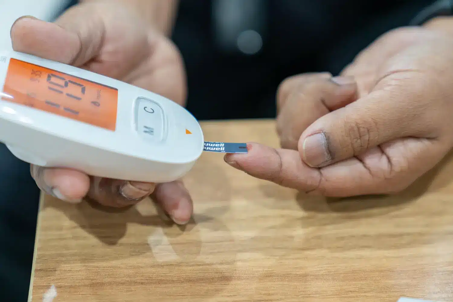Patient checks blood sugar and it shows normal.